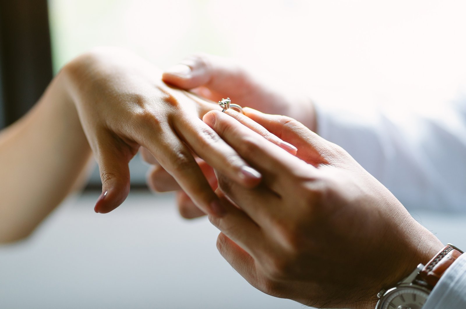 She said yes concept. Close up man making marriage proposal to girlfriend.